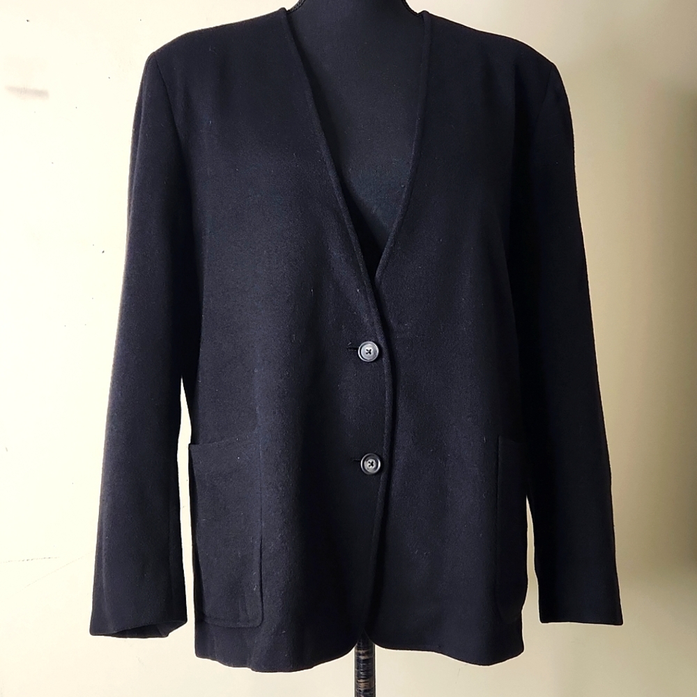 Vintage black  wool button-down outerwear blazer jacket timeless  preppy Office